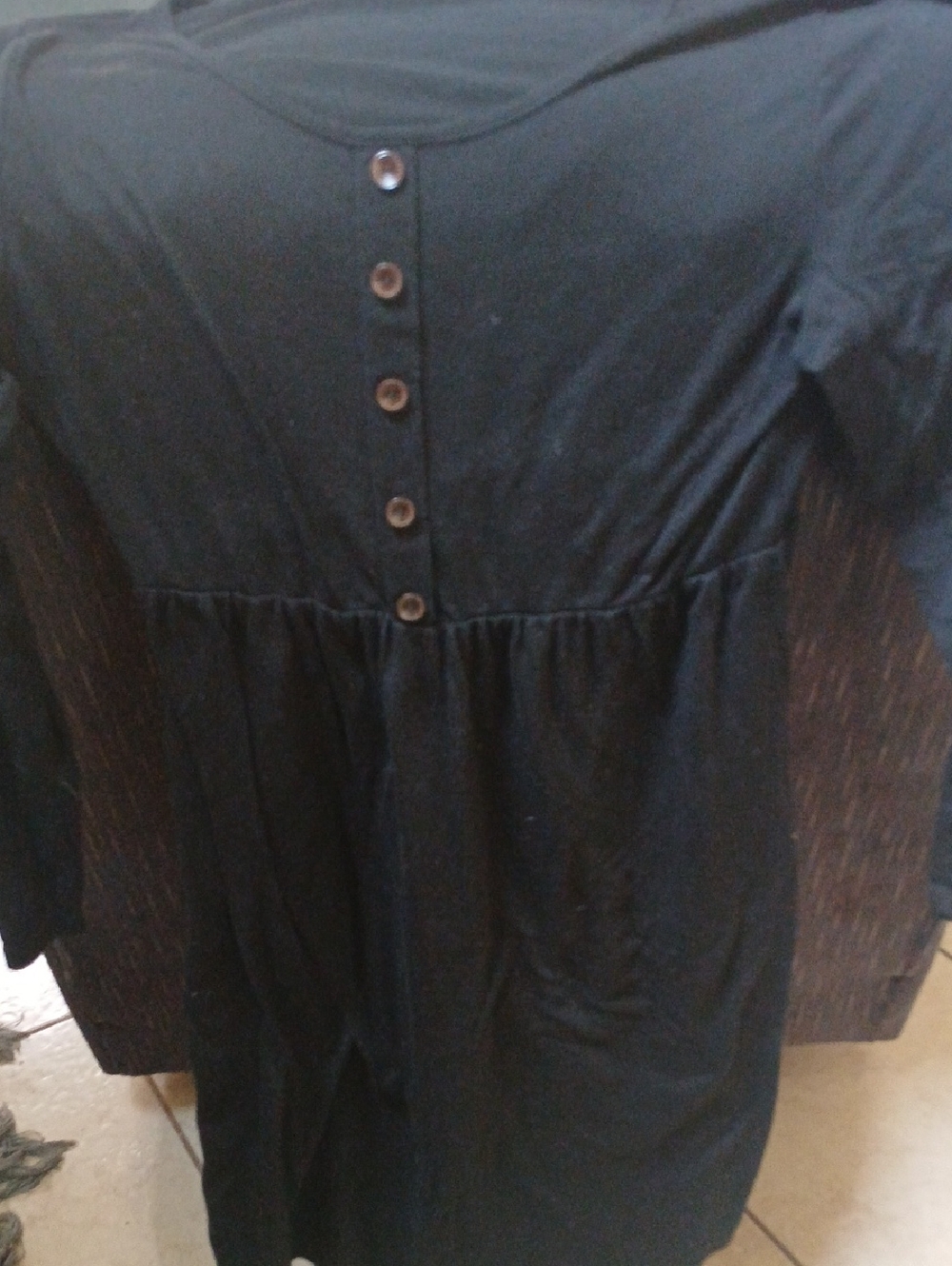Black Button-Front Long Sleeve Dress